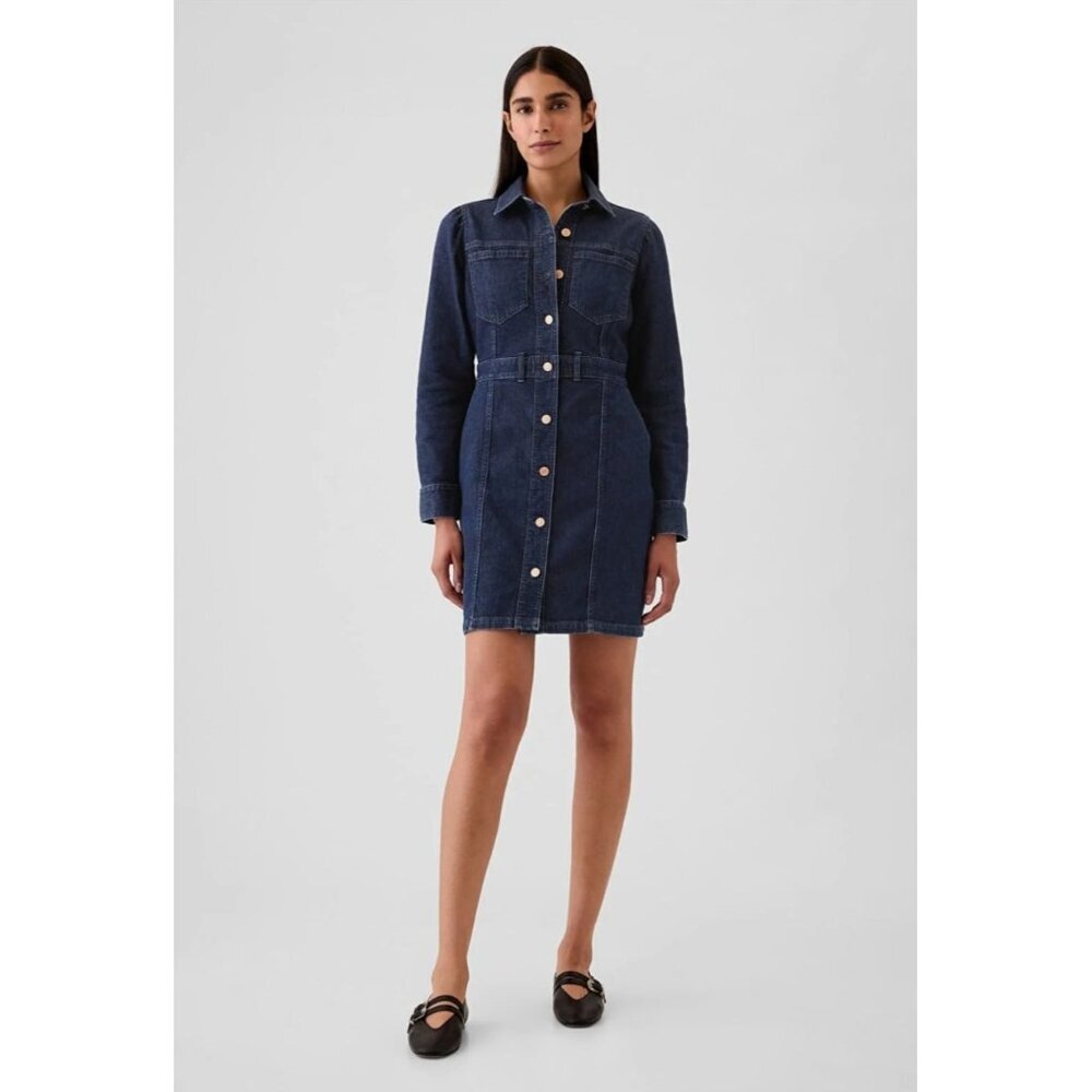 Gap Denim Mini Dress Button Front & Pockets Sz Medium ASO TV Boho Preppy Western